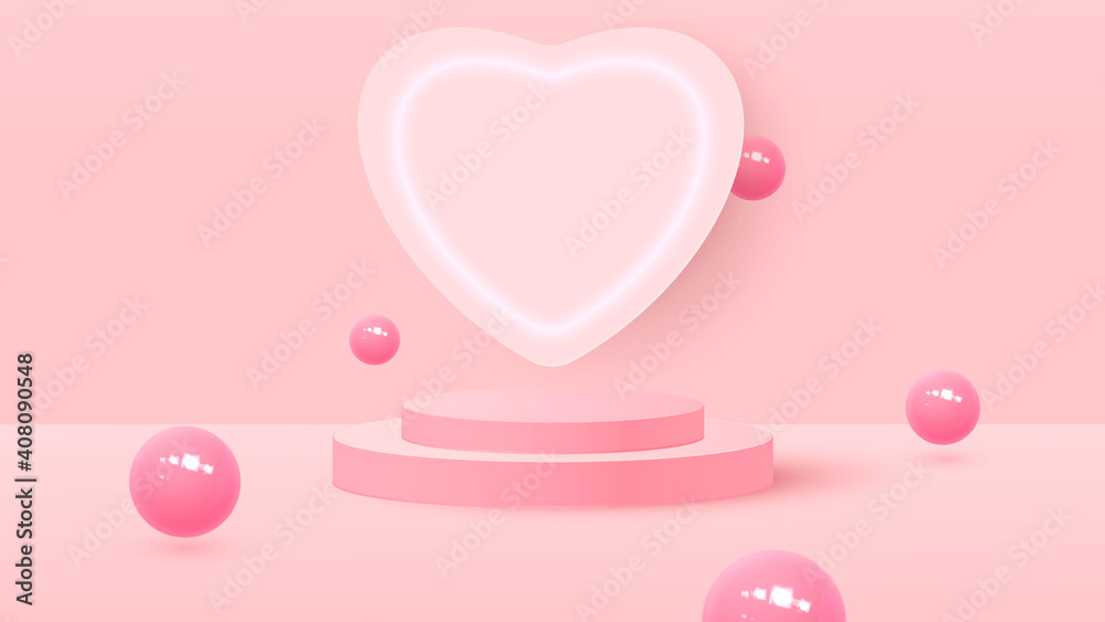 3d render of pink love valentine pastel stages background or texture. Bright pastel podium or pedestal backgrounds. Vector