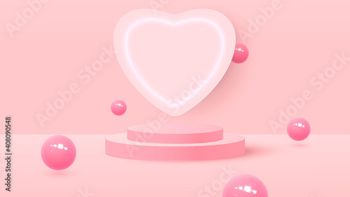 3d render of pink love valentine pastel stages background or texture. Bright pastel podium or pedestal backgrounds. Vector