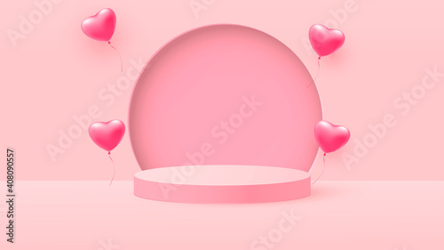3d render of pink love valentine pastel stages background or texture. Bright pastel podium or pedestal backgrounds. Vector