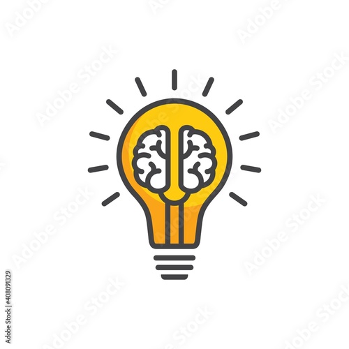 Creative brain in line icon, Creative brain in light bulb logo vector illustration, Symbol of innovation, idea, mind, thinking, solution, education	