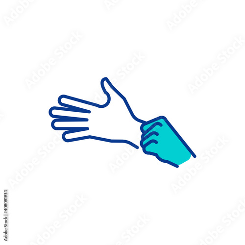 Medical Hand Gloves being put on Stretch fully editable linear icon stroke