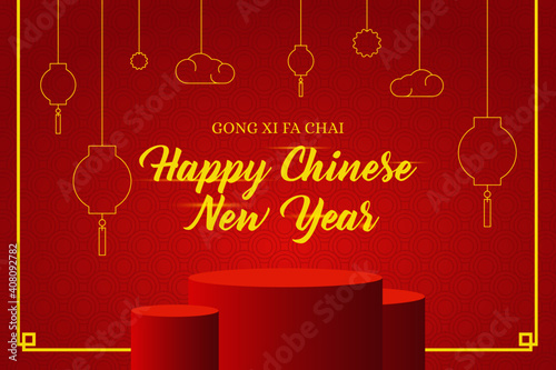 chinese new year greeting card imlek vector illustration with text space podium red photo