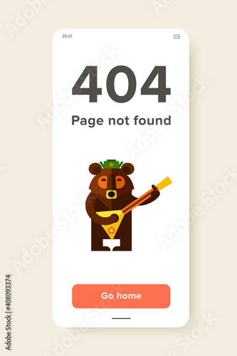 Multicolored vector icon of Russian bear wearing warm hat and playing balalaika