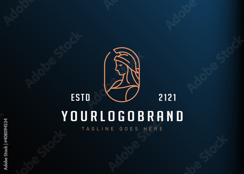 Athena logo design. Vector illustration of athena the goddess of war. Modern vintage icon design template with line art style.