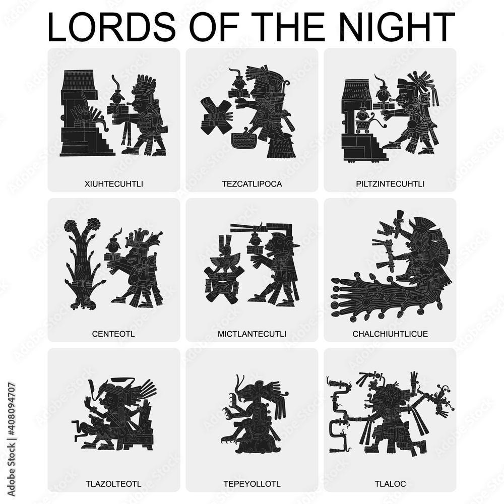 Fototapeta premium vector set with Aztec deities Lords of the Night for your project