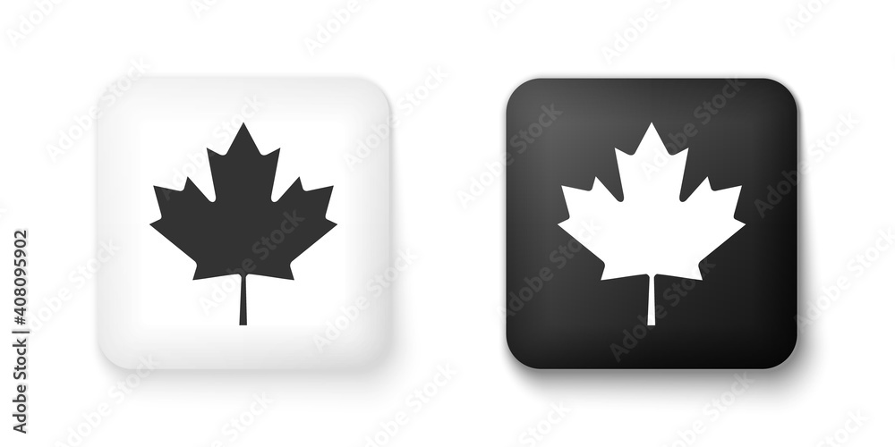 Black and white Canadian maple leaf icon isolated on white background. Canada symbol maple leaf. Square button. Vector. Black and white Canadian maple leaf icon isolated on white background. Canada symbol maple leaf. Square button. Vector.