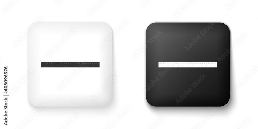 Black and white Ruler icon isolated on white background. Straightedge symbol. Square button. Vector. Black and white Ruler icon isolated on white background. Straightedge symbol. Square button. Vector.