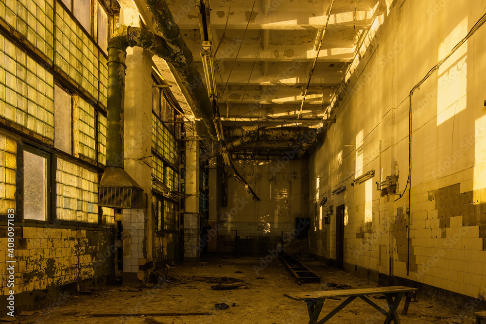 Dark creepy empty abandoned industrial building interior at night Dark creepy empty abandoned industrial building interior at night