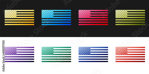 Set American flag icon isolated on black and white background. Flag of USA. Vector.