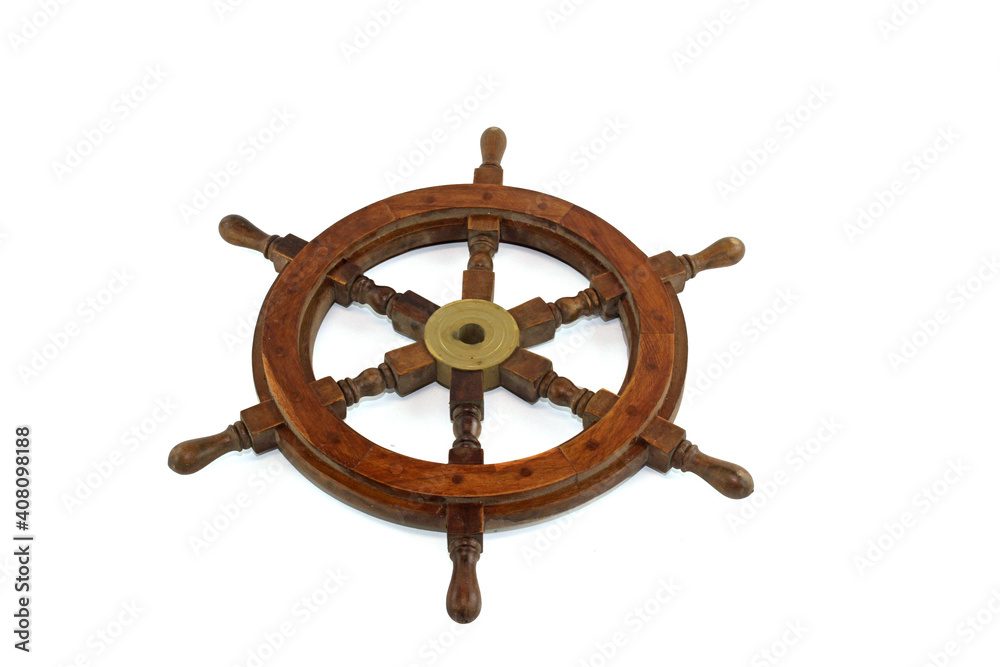 rudder, boat, boat steering wheel, isolated, white studio background 
