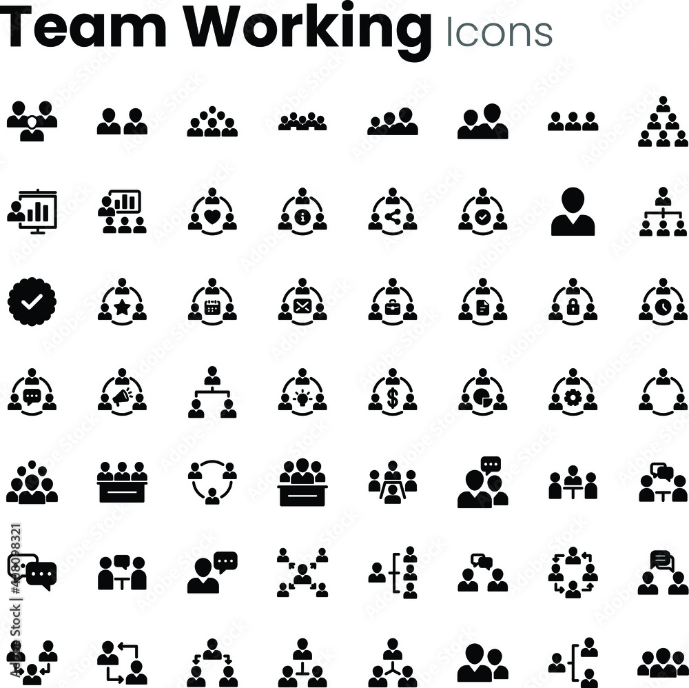 Office team working icon set Office team working icon set