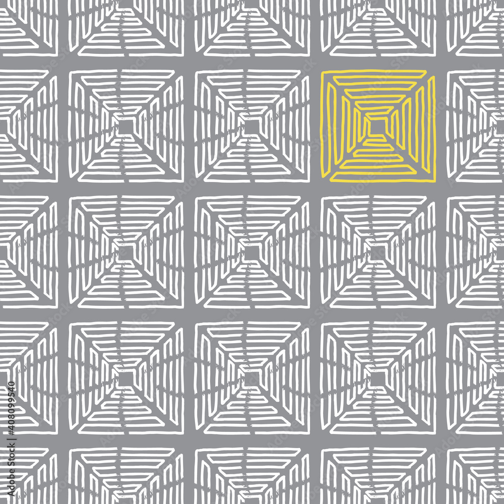 Hand drawn pyramids. Seamless geometric background pattern in yellow and grey colors vector illustration.