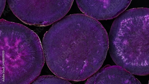 close up slice purple yam potato