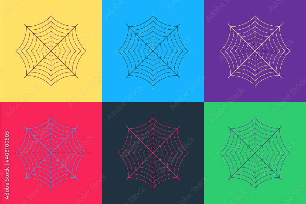 Pop art Spider web icon isolated on color background. Cobweb sign. Vector. Pop art Spider web icon isolated on color background. Cobweb sign. Vector.