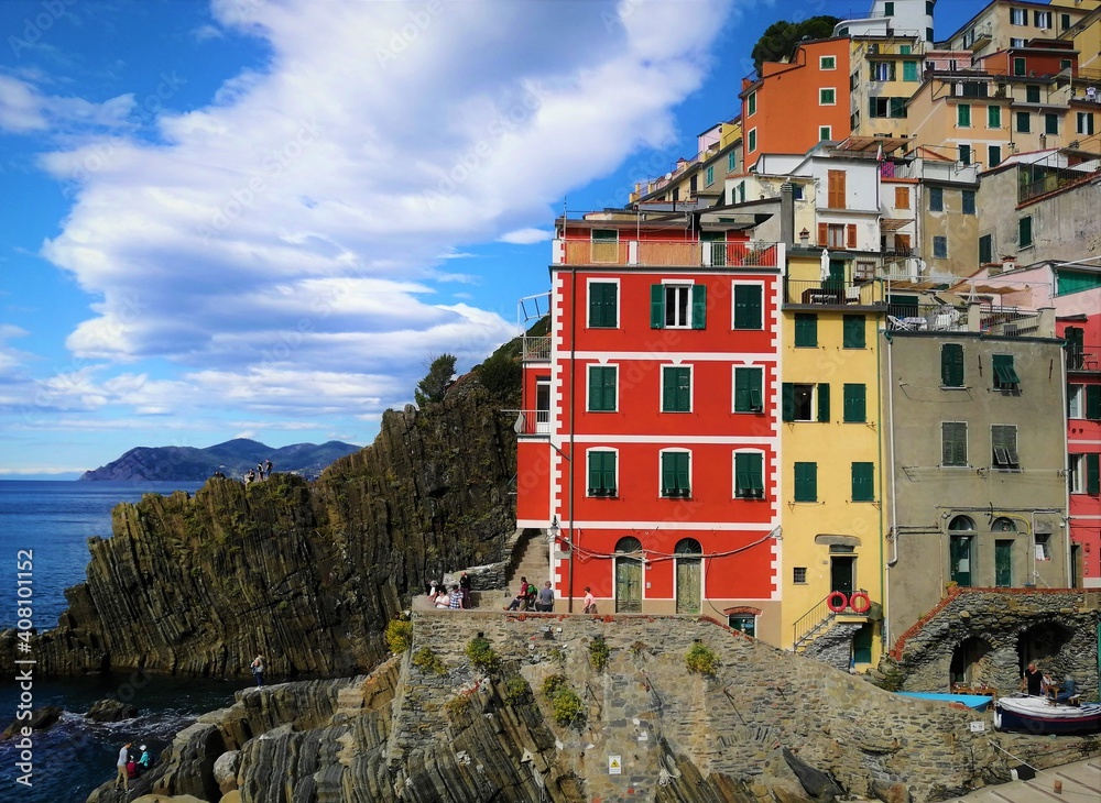 Beautiful colorful Riomaggiore - part of the Cinque Terre coastline in Italy

Riomaggiore, Italy - October 7th 2019