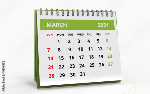 Standing Desk Calendar March 2021.