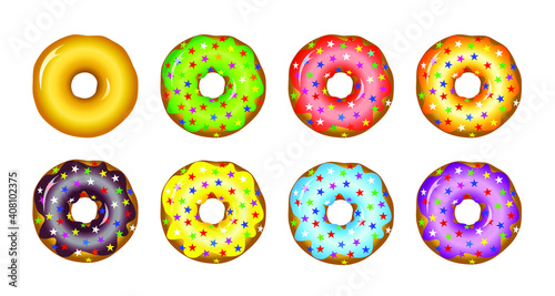 Realistic advertising of doughnuts with icing