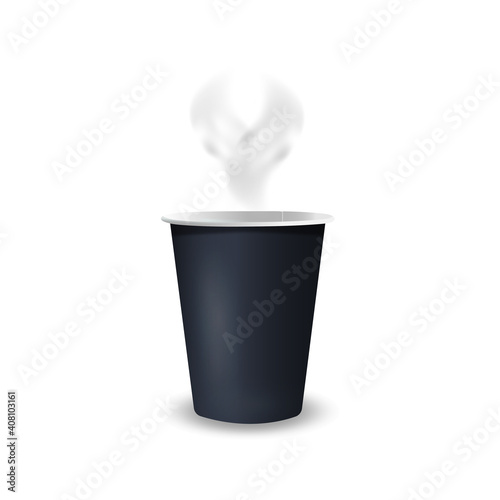 Vector 3d realistic white and black paper disposable beverage cups isolated on white background. Coffee, Soda, Tea, Cocktail, Milkshake. Packaging design template for mockup. Foreground