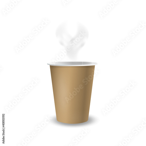 Vector 3d realistic brown paper disposable beverage cup isolated on white background. Coffee, Soda, Tea, Cocktail, Milkshake. Packaging design template for mockup. Foreground