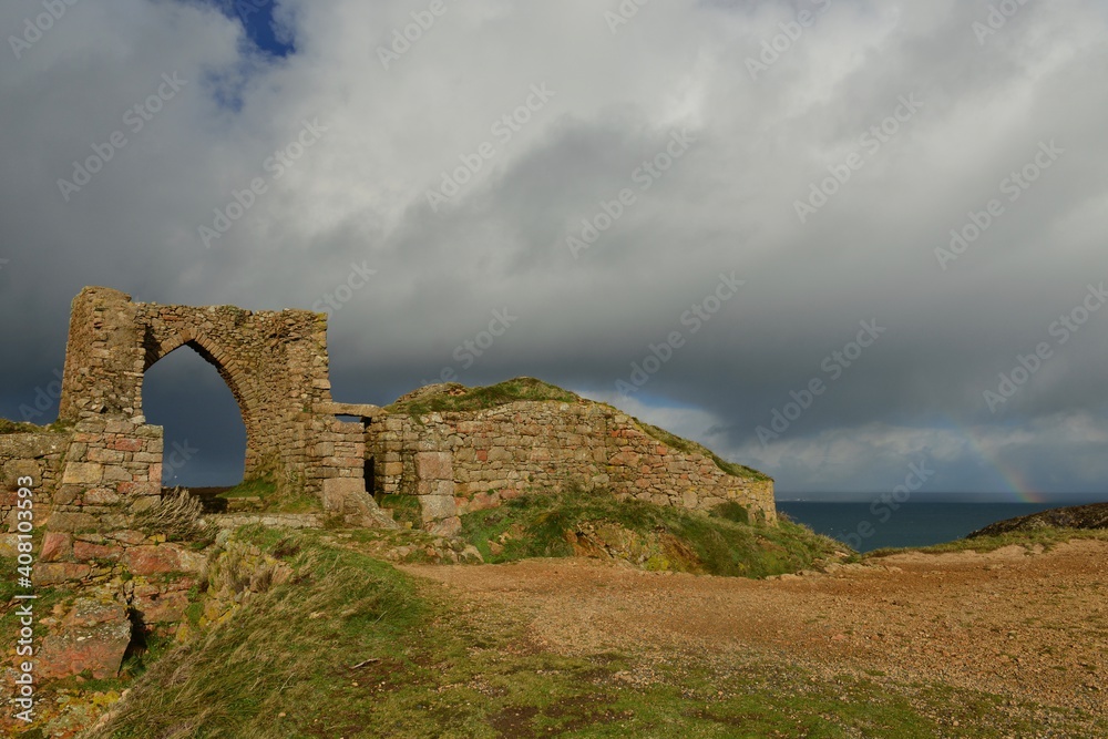 Gronez Castle, Jersey, U.K. 13th century Norman medieval ruin built on a coastal cliff shot in Winter. Gronez Castle, Jersey, U.K. 13th century Norman medieval ruin built on a coastal cliff shot in Winter.