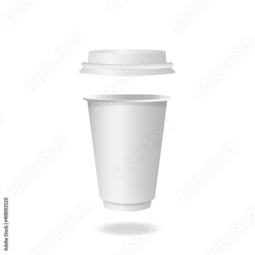 Vector 3d realistic white paper disposable beverage cup isolated on white background. Coffee, Soda, Tea, Cocktail, Milkshake. Packaging design template for mockup. Foreground