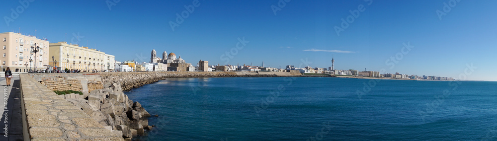panorama cityscape view of the historic city center in Cadiz