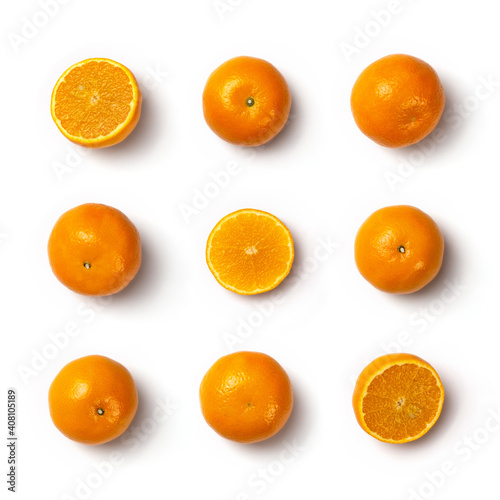Collection of orange. Orange fruits on white background. Top view