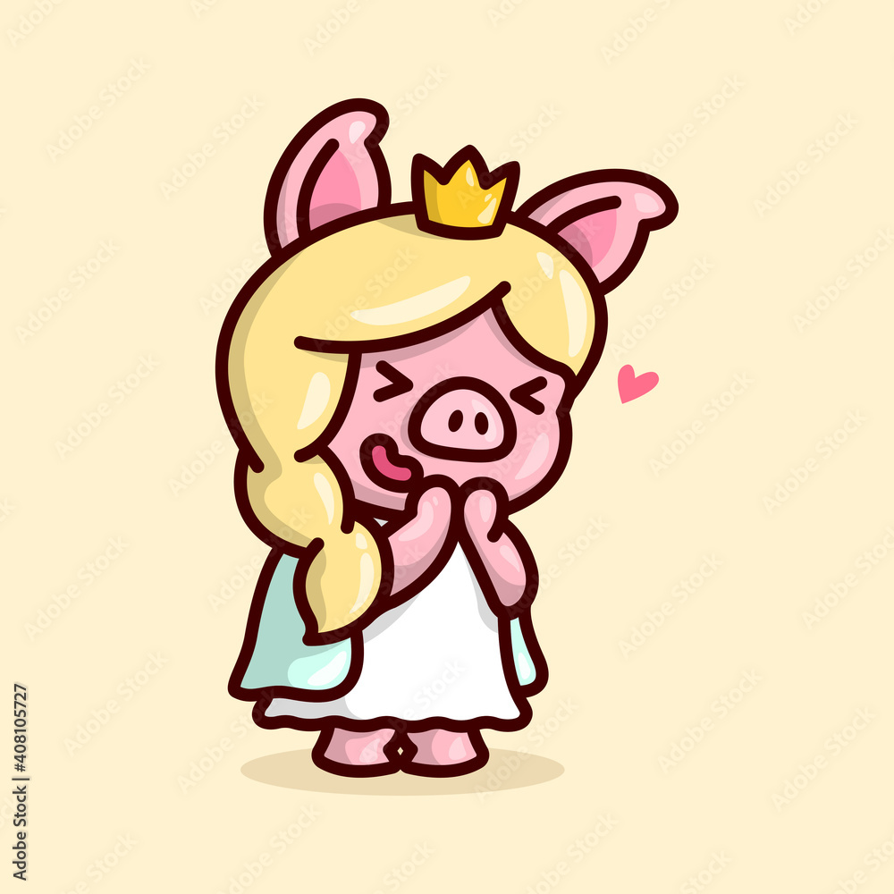 CUTE PIG PRINCESS WITH LONG BLONDE HAIR MAKE AN HAPPY EXPRESSION. CUTE PIG PRINCESS WITH LONG BLONDE HAIR MAKE AN HAPPY EXPRESSION.