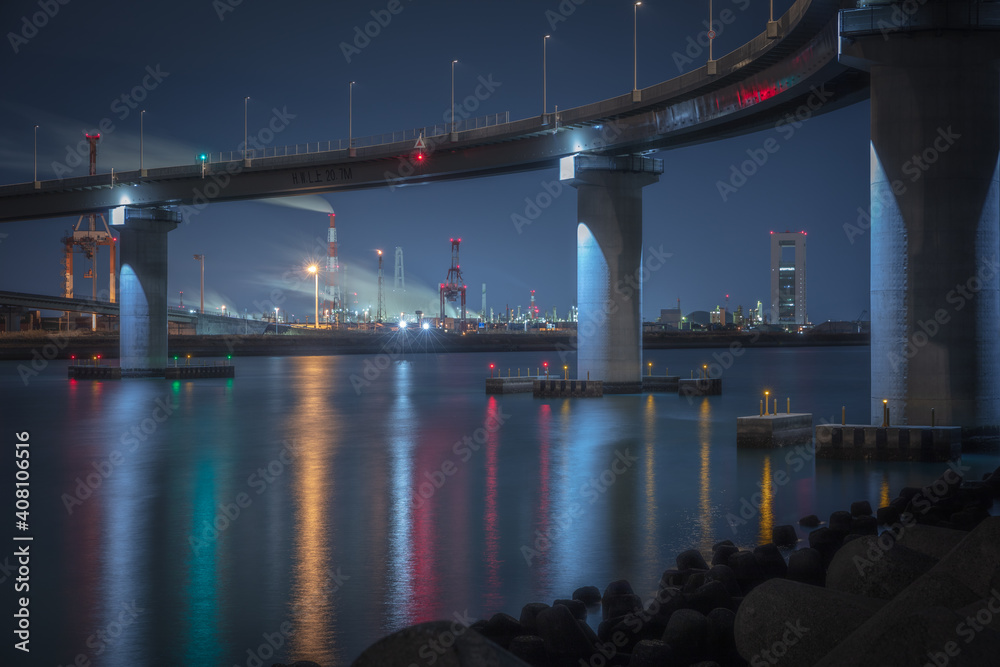 三重県 四日市工場夜景 いなばポートライン橋脚下