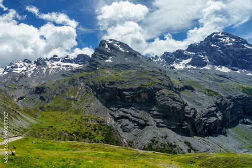 Mountain landscape along the road to Stelvio pass (Lombardy) at summer