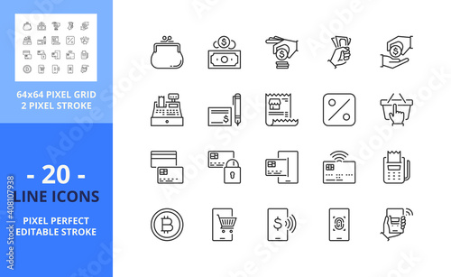 Line icons about payment methods. Pixel perfect 64x64 and editable stroke