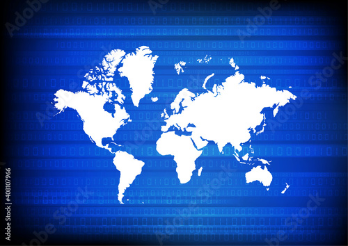 Vector : Worldmap and binary code on blue background