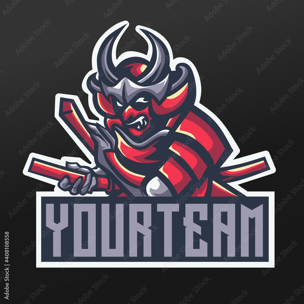 Samurai Ninja Red Mascot Sport Illustration Design for Logo Esport Gaming Team Squad