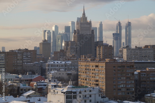 panoramic view of the city of Moscow in winter in sunny weather