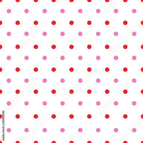 Red and pink color circles. Polka dot seamless pattern. Vector drawing background. 