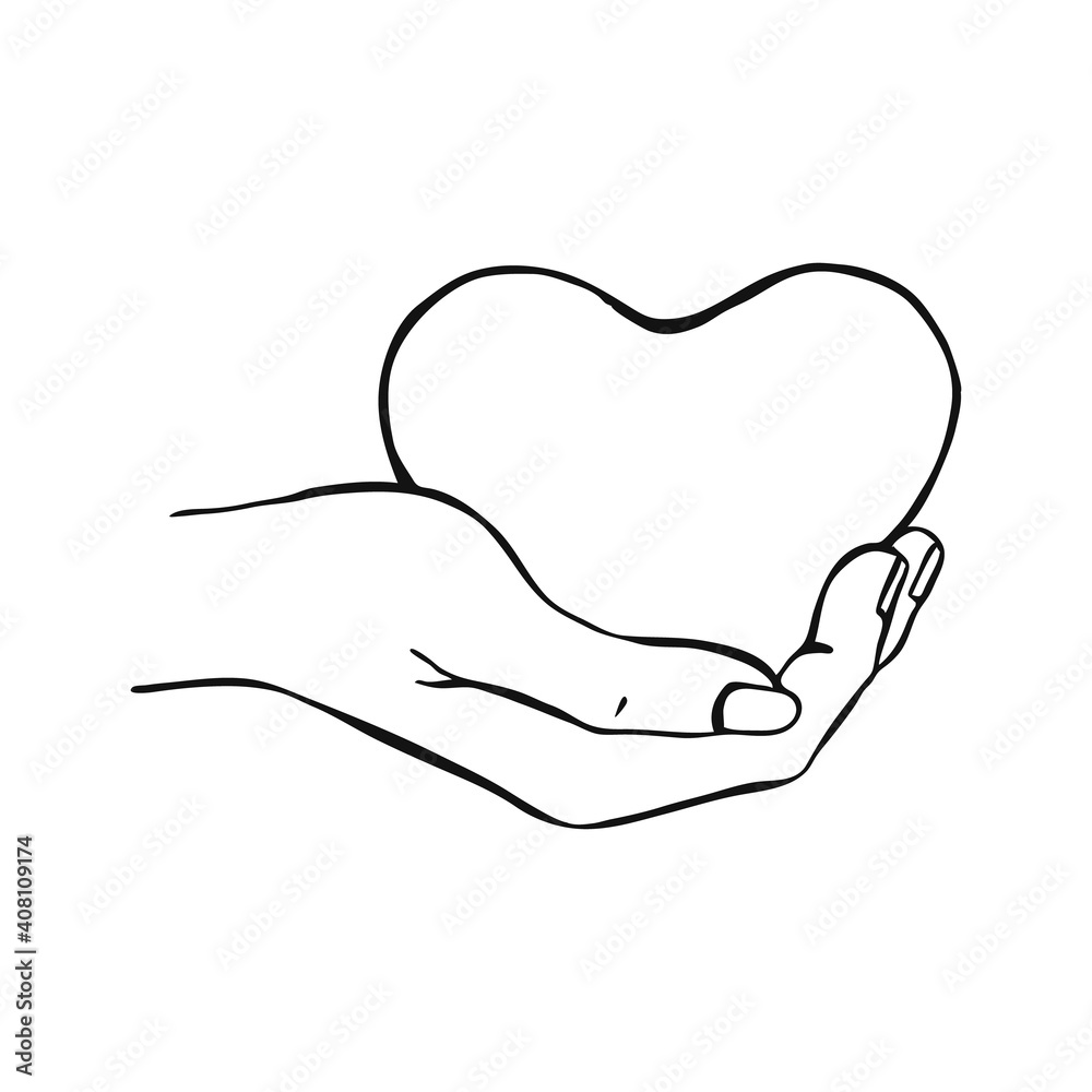 Hands holding heart. Hand drawn vector illustration. On white background for your design Hands holding heart. Hand drawn vector illustration. On white background for your design
