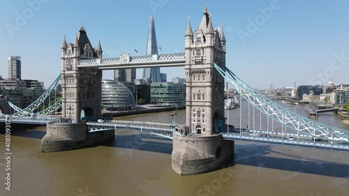 Morning Aerial drone shot taken in summer 2020 showcasing the River Thames.