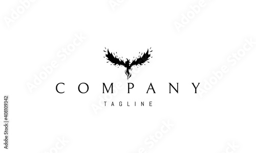 Vector logo on which an abstract image of a fiery phoenix.