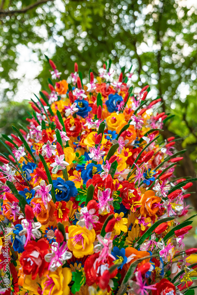 paper flowers as a background or decor. Traditional decoration for event or holidays in Vietnam.