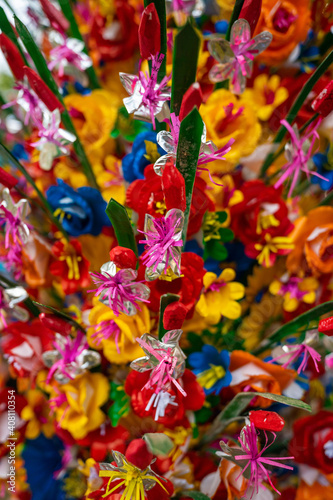 paper flowers as a background or decor. Traditional decoration for event or holidays in Vietnam.
