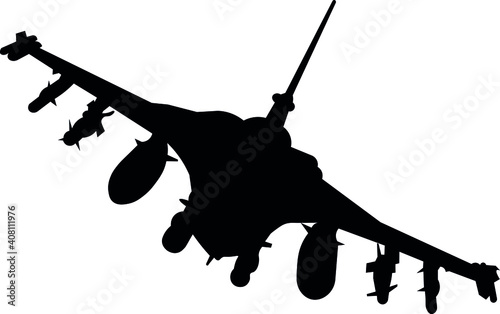 F16 plane, flight of the F16 military plane.  Isolated 
 silhouette	