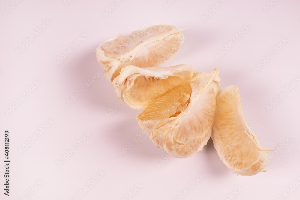 top view of half a tangerine split like a snake top view of half a tangerine split like a snake