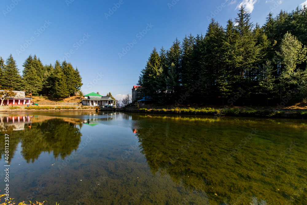 Obraz premium Various views of the Tani Jubaar Lake, Narkanda