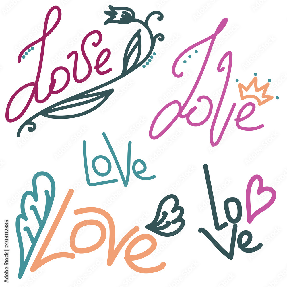 Five vector hand written compositions with word Five vector hand written compositions with word