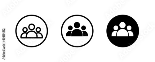 3 people line Icon isolated on white background. Crowd sign. 3 three Persons symbol for your web site design, logo User Set, Men, Women person id business icons, button, vector, editable stroke, flat 