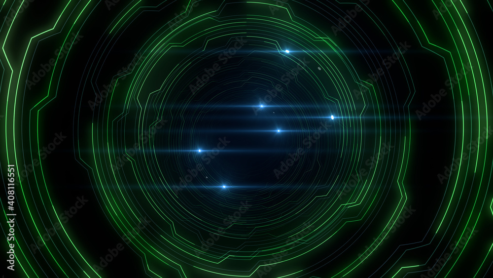 Obraz premium Digital Circuit Tunnel Network Technology internet data 3D illustration.