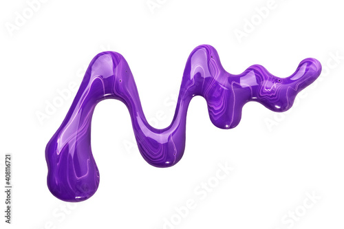 Acrylic paint purple curve shape isolated on white background. Texture, abstraction, design