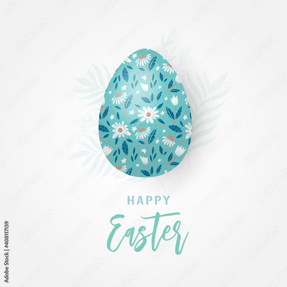 Easter egg with floral ornament on background and lettering Easter egg with floral ornament on background and lettering