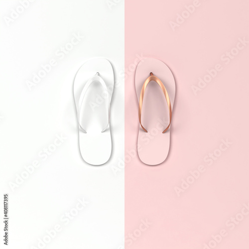Modern flip flop summer shoes divided in two colors