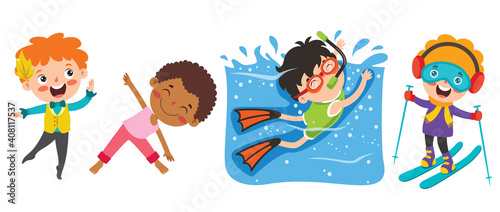 Happy Kids Making Various Sports